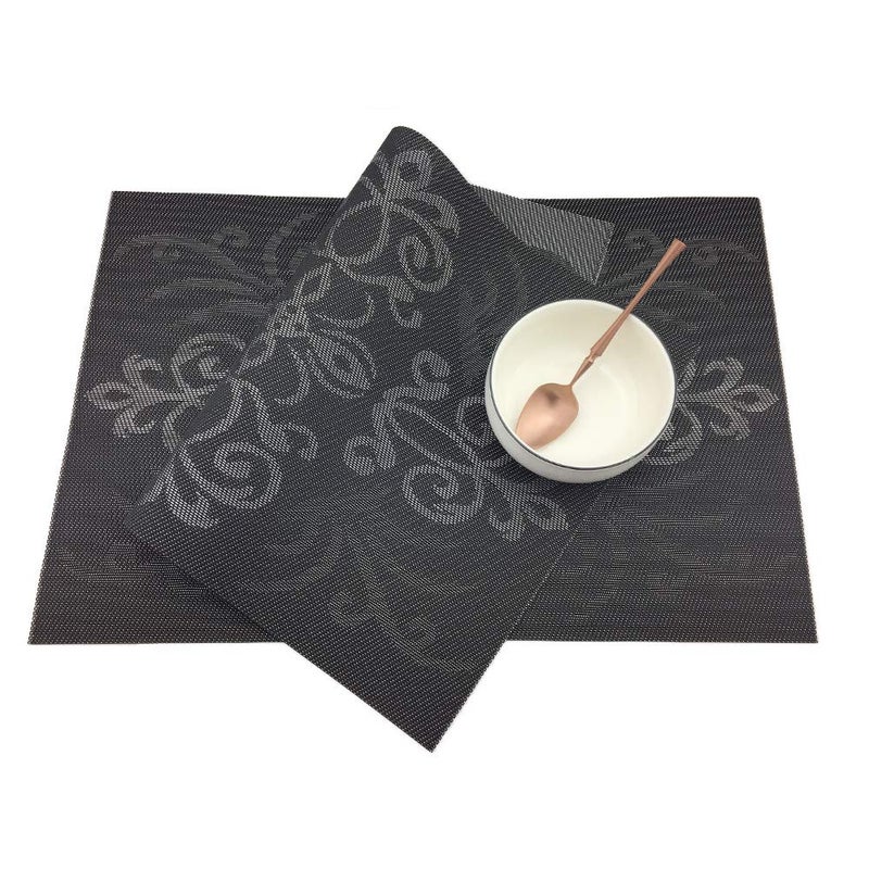 Gugrida Luxury Black Placemats Set of 6 Crossweave Woven Vinyl Placemat for Dining Table Heat Resistant Non-Slip Kitchen Table Mats Easy to Clean - Image 3